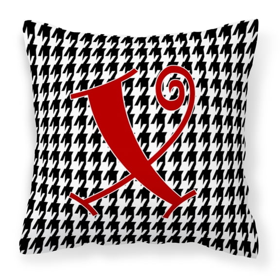 Letter X Initial Monogram - Houndstooth Black Fabric Decorative Pillow