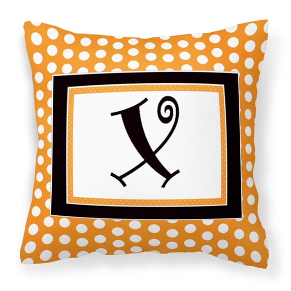 Letter X Initial Monogram - Orange Polkadots Fabric Decorative Pillow