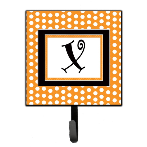 Letter X Initial Monogram - Orange Polkadots Leash or Key Holder