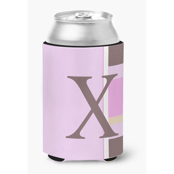 Letter X Initial Monogram - Pink Stripes Can or Bottle Hugger