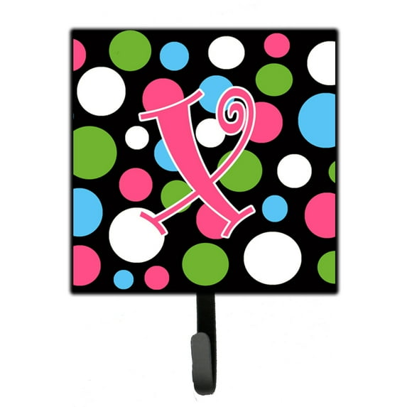 Letter X Initial Monogram - Polkadots and Pink Leash or Key Holder
