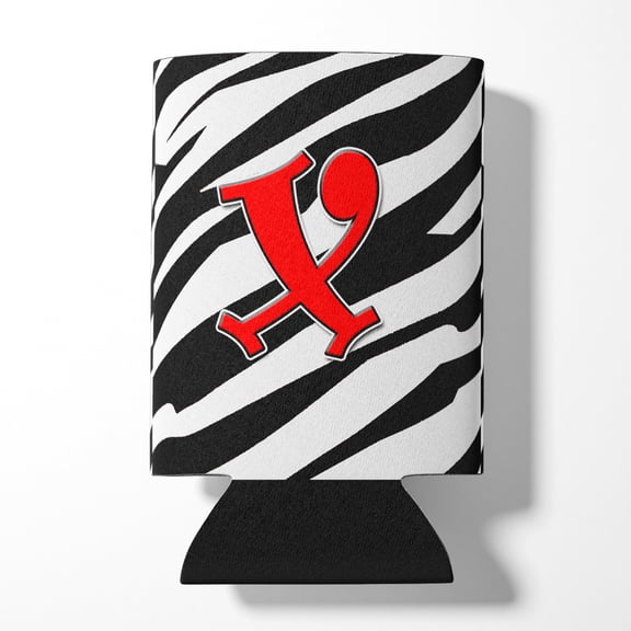 Letter X Initial Monogram - Zebra Red Can or Bottle Hugger