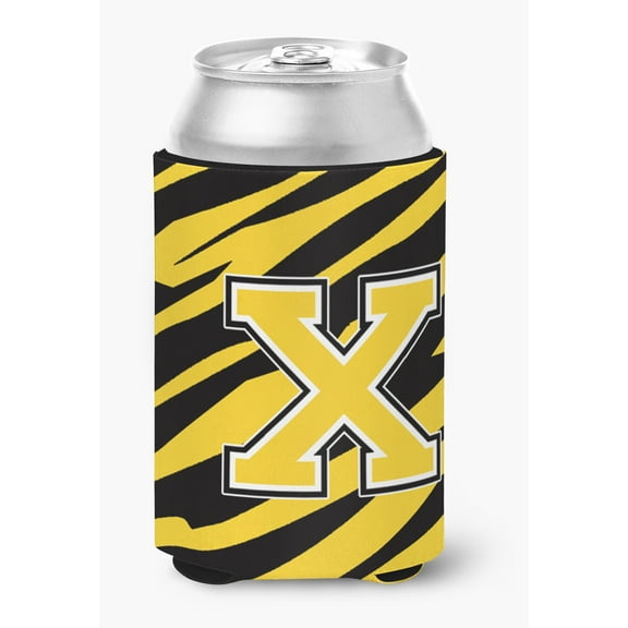 Letter X Initial Tiger Stripe - Black Gold Can or Bottle Hugger