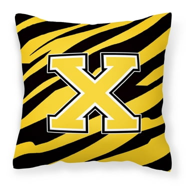 Letter X Initial Tiger Stripe - Black Gold  Fabric Decorative Pillow