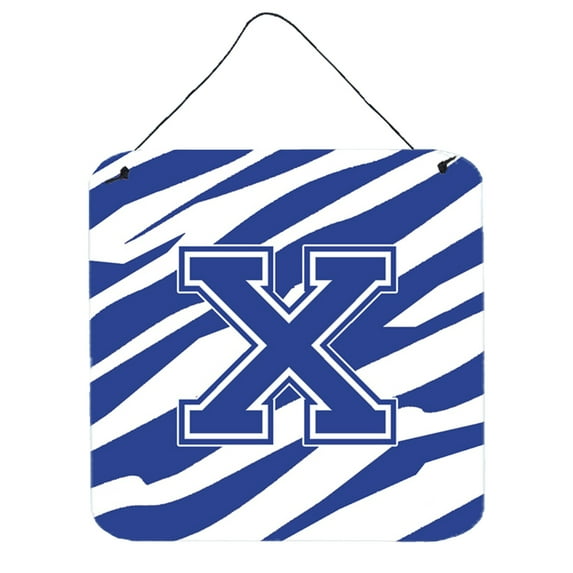 Letter X Initial Tiger Stripe Blue and White Wall or Door Hanging Prints