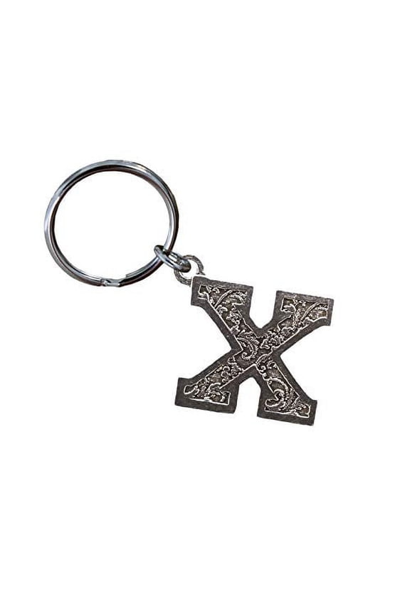 Letter X Keychain, Key Fob, Key Ring, Pewter Key Chain, Handmade in the USA, L024KC Antiqued Finish
