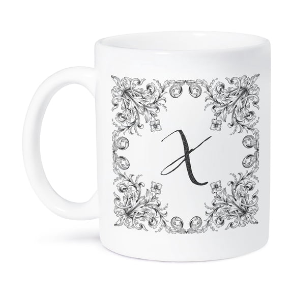 3dRose, Letter X Personal Luxury Vintage Glitter Monogram-Personalized Initial, 15oz Mug