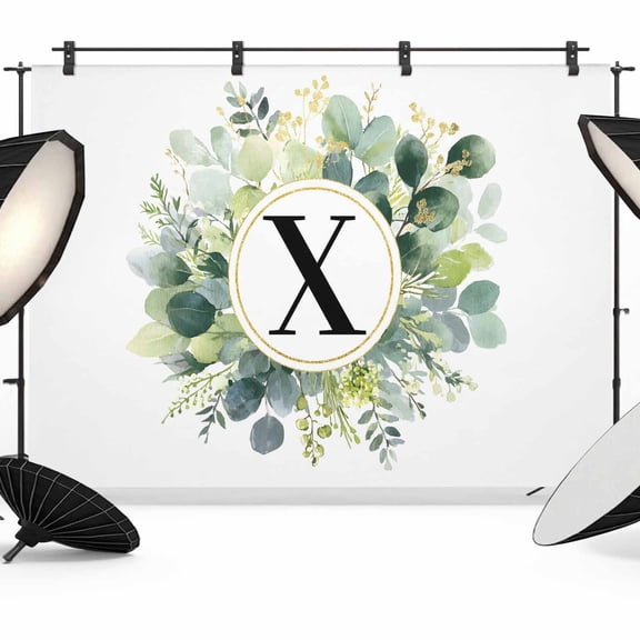 Letter X Photography Backdrop 7x5FT, Alphabet Green Eucalyptus Leaves Plant Simple Photo Backdrops, Background for Photography Studio Photo Studio Background, Back Drop for Photoshoot