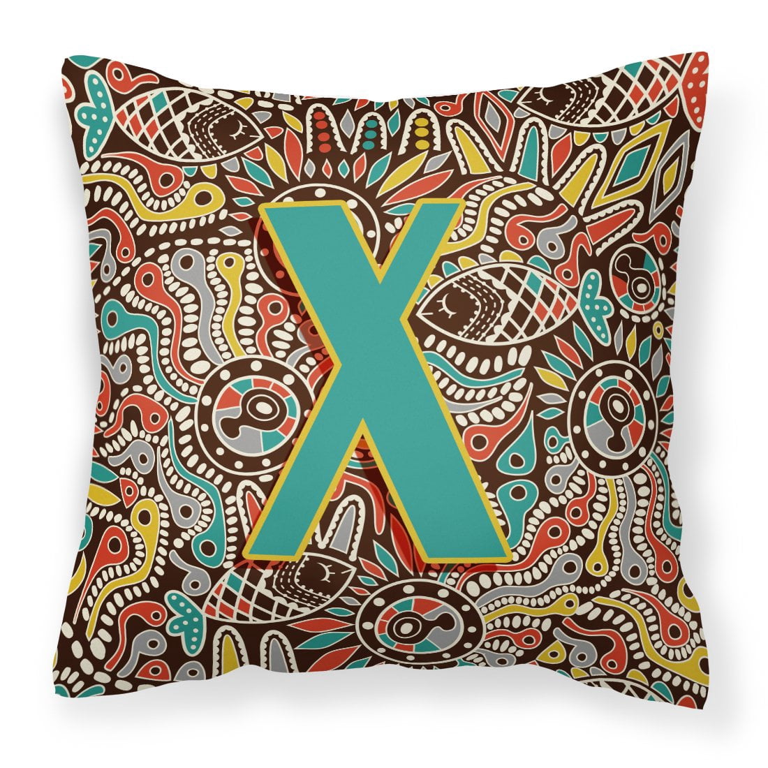 Letter X Retro Tribal Alphabet Initial Fabric Decorative Pillow