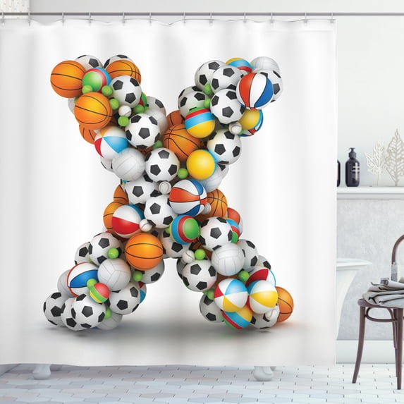 Ambesonne Letter X Shower Curtain, Different Balls, 69"Wx84"L, Multicolor