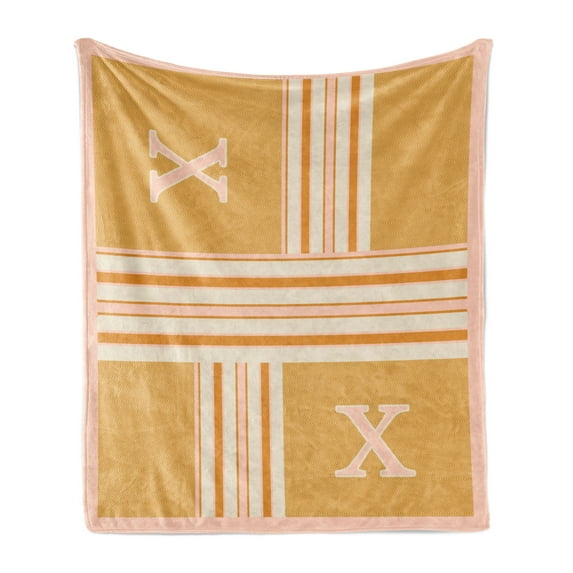 Letter X Soft Flannel Fleece Throw Blanket, Horizontal and Vertical Stripes with Gradient Color Zigzags Chevrons Art, Cozy Plush for Indoor and Outdoor Use, 50" x 60", Dark Yellow Eggshell, Ambesonne