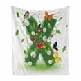 thumbnail image 1 of Letter X Soft Flannel Fleece Throw Blanket, Spring Themed X with Green Leaves Butterflies Daisies Swirls Nature Image, Cozy Plush for Indoor and Outdoor Use, 50" x 60", Green Multicolor, by Ambesonne, 1 of 6