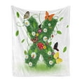 thumbnail image 1 of Letter X Soft Flannel Fleece Throw Blanket, Spring Themed X with Green Leaves Butterflies Daisies Swirls Nature Image, Cozy Plush for Indoor and Outdoor Use, 70" x 90", Green Multicolor, by Ambesonne, 1 of 5