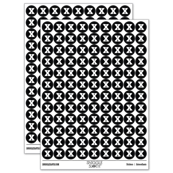 Letter X Uppercase Fun Bold Font 200+ Round Stickers - Black - Matte Finish - 0.50" Size