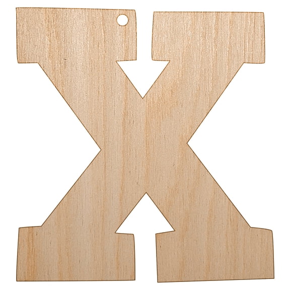 Letter X Uppercase Fun Bold Font Wood Holiday Christmas Tree Ornament Unfinished DIY Pre-Drilled Craft