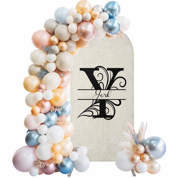 Letter Y Arch Backdrop Cover, Spandex Fitted Wedding Arch Cover, Monogram Words Round Top Stand Covers for Birthday Ceremony Bridal Shower Party Decor 5x2.1 Ft