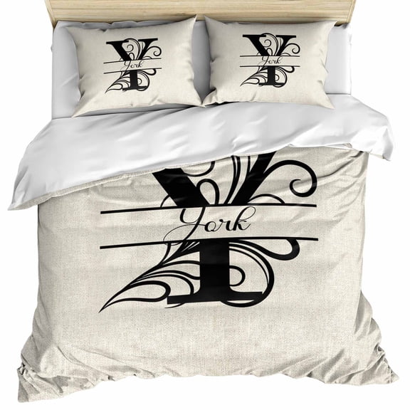 Letter Y Bedding 3 Piece Duvet Cover Set Full Size, Monogram Words Soft Microfiber Comforter Cover with Zipper Closure & Pillowcases, Wrinkle & FadeResistant Quilt Cover