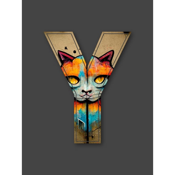 Letter Y Cat Face Multicoloured Decorative Graffiti Mural Alphabet Initial Stencil Extra Large XL Wall Art Poster Print