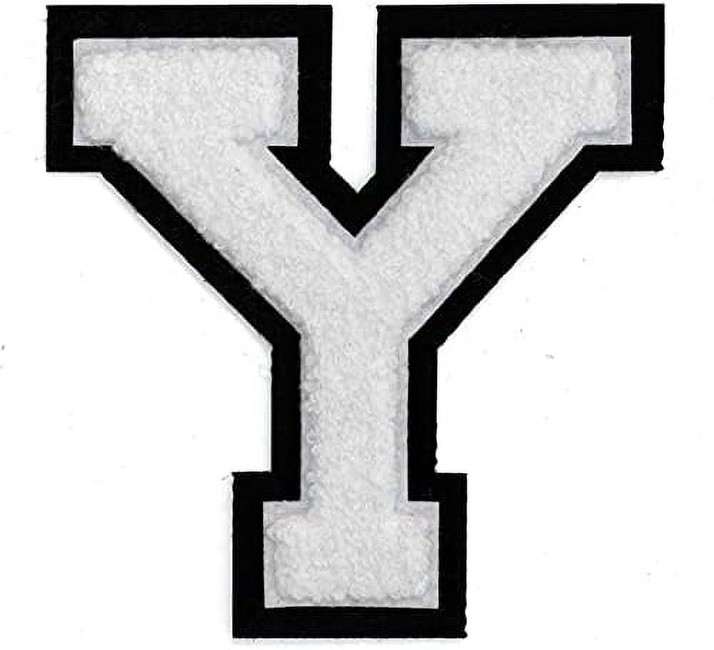 Letter Y - Chenille Stitch Varsity Iron-On Alphabet Patch By Pc, 6-1/2", TR-11648 (White/Black)