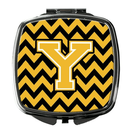 Letter Y Chevron Black and Gold Compact Mirror