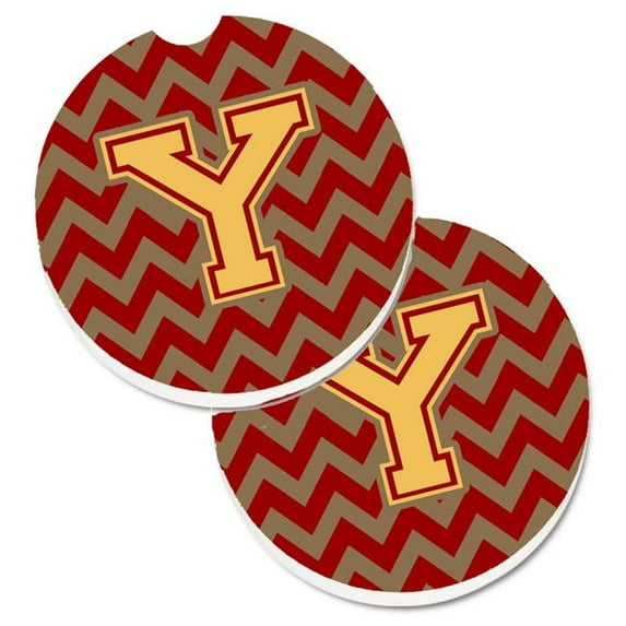Letter Y Chevron Garnet & Gold Set of 2 Cup Holder Car Coaster