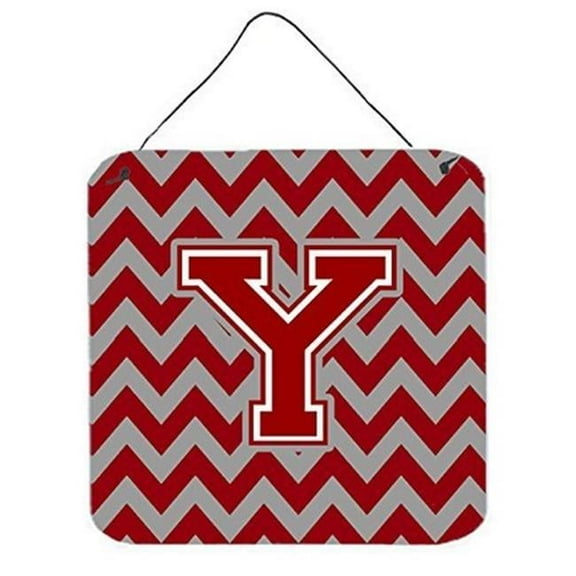 Letter Y Chevron Maroon & White Wall or Door Hanging Prints, 6 x 0.02 x 6 in.