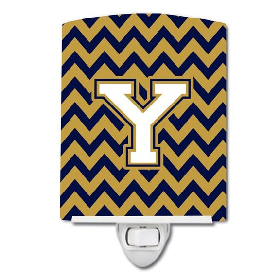 Letter Y Chevron Navy Blue & Gold Ceramic Night Light