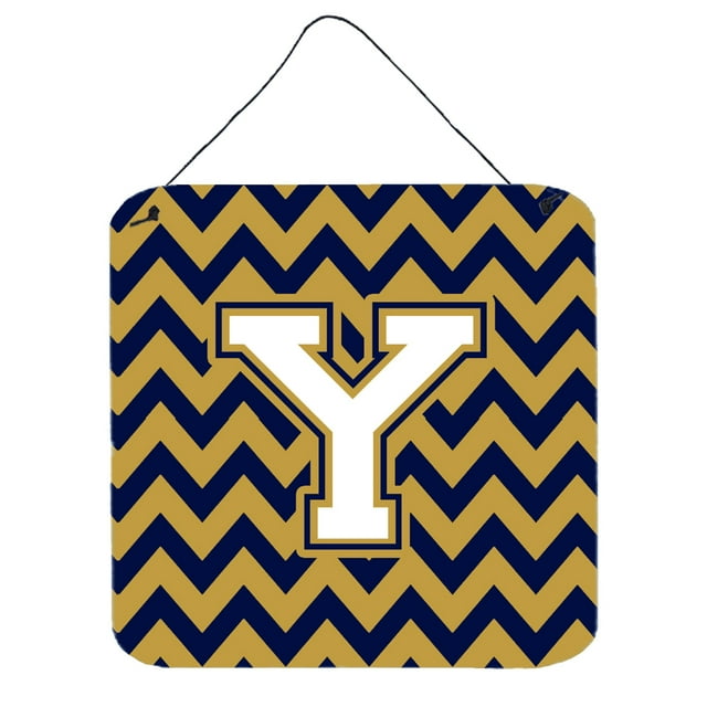 Letter Y Chevron Navy Blue and Gold Wall or Door Hanging Prints