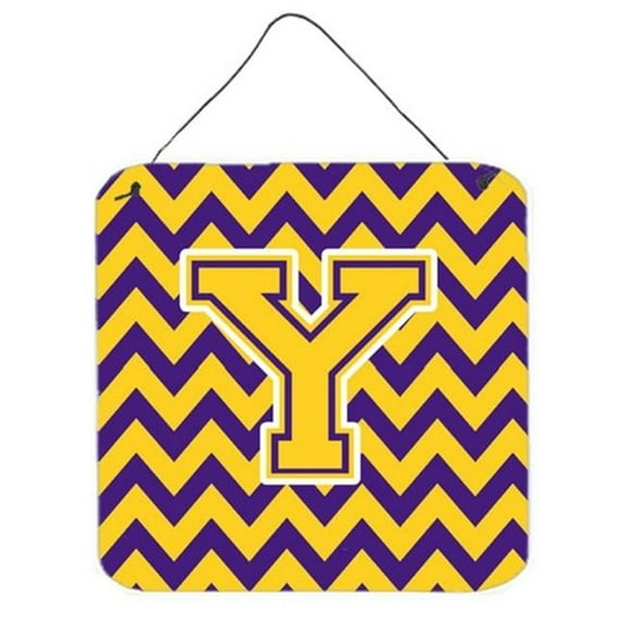 Letter Y Chevron Purple & Gold Wall or Door Hanging Prints, 6 x 0.02 x 6 in.