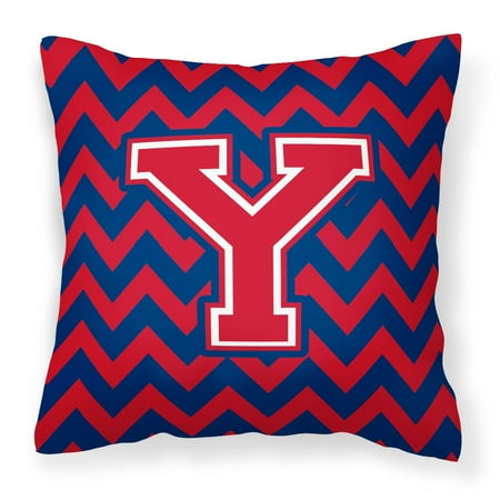 Letter Y Chevron Yale Blue and Crimson Fabric Decorative Pillow