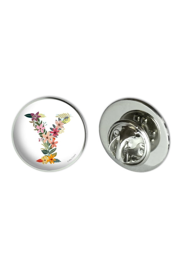 Letter Y Floral Monogram Initial Metal 0.75" Lapel Hat Pin Tie Tack Pinback