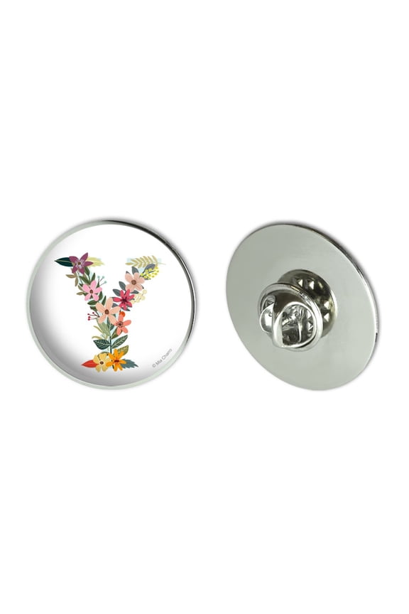 Letter Y Floral Monogram Initial Metal 1.1" Tie Tack Hat Lapel Pin Pinback