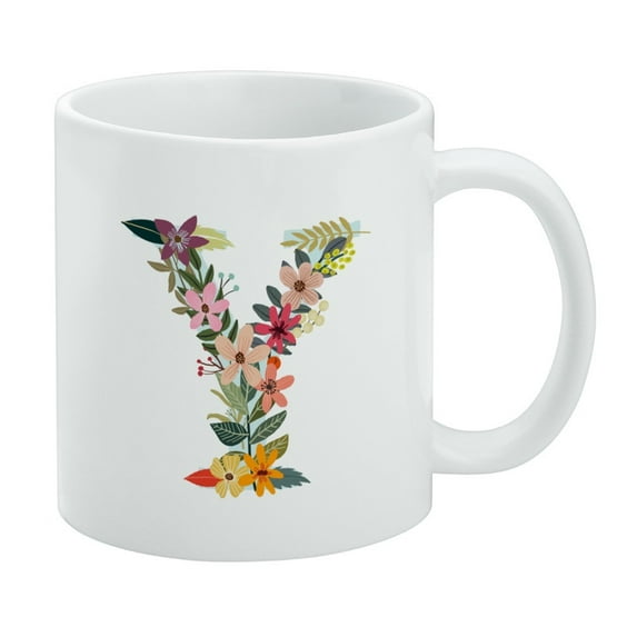 Letter Y Floral Monogram Initial White Mug