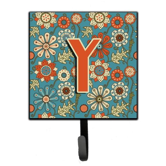 Letter Y Flowers Retro Blue Leash or Key Holder