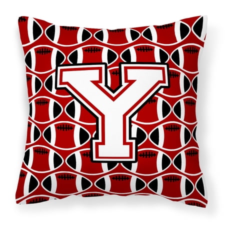 Letter Y Football Cardinal and White Fabric Decorative Pillow
