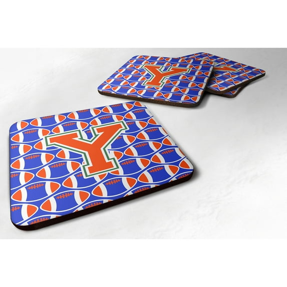 Letter Y Football Green Blue and Orange Foam Coaster Set of 4