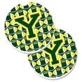thumbnail image 1 of Letter Y Football Green & Yellow Set of 2 Cup Holder Car Coaster, 1 of 1