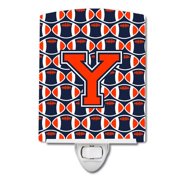 Letter Y Football Orange, Blue & White Ceramic Night Light
