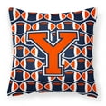 thumbnail image 1 of Letter Y Football Orange, Blue and white Fabric Decorative Pillow, 1 of 4