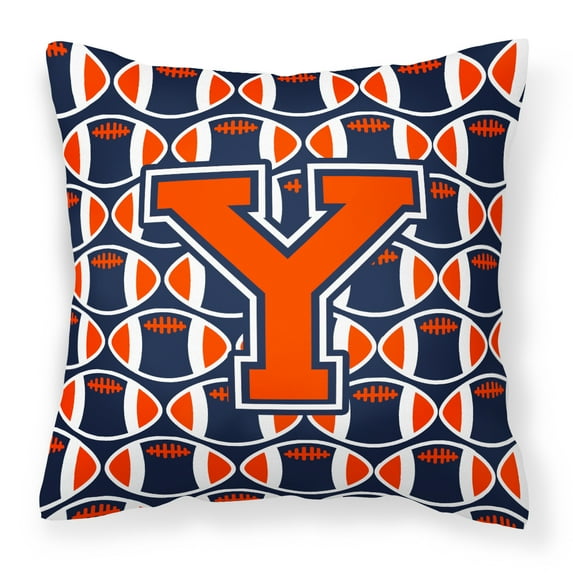 Letter Y Football Orange, Blue and white Fabric Decorative Pillow