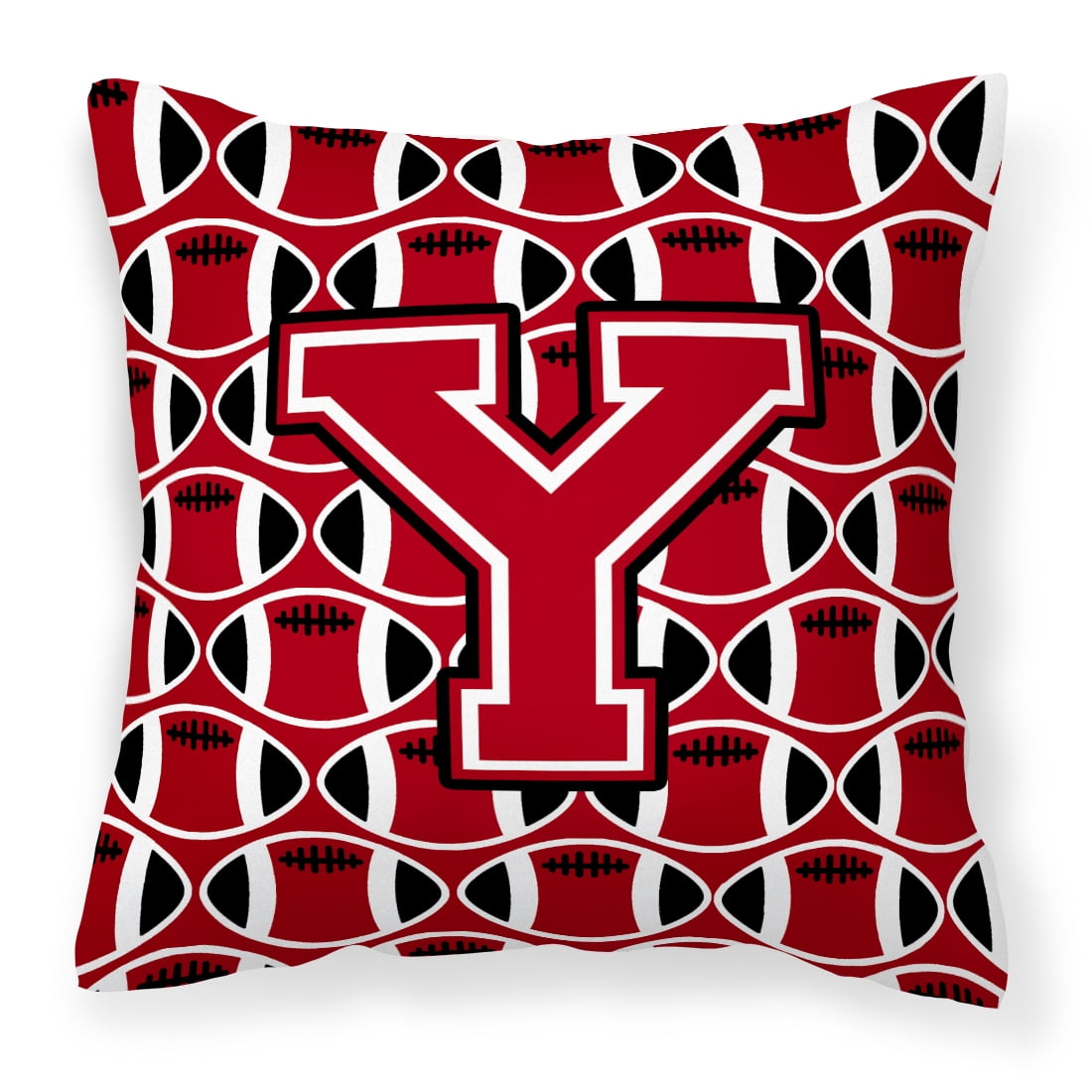 Letter Y Football Red, Black and White Fabric Decorative Pillow