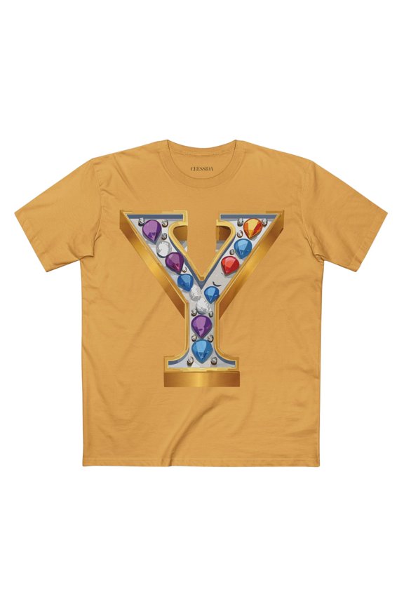 Letter Y Graphic Design Tee Unisex 100 Cotton With Antique Gold Letters Artwork T-Shirt