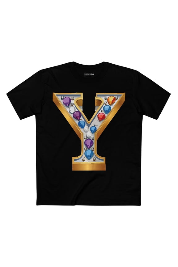 Letter Y Graphic Design Tee Unisex 100 Cotton With Antique Gold Letters Artwork T-Shirt