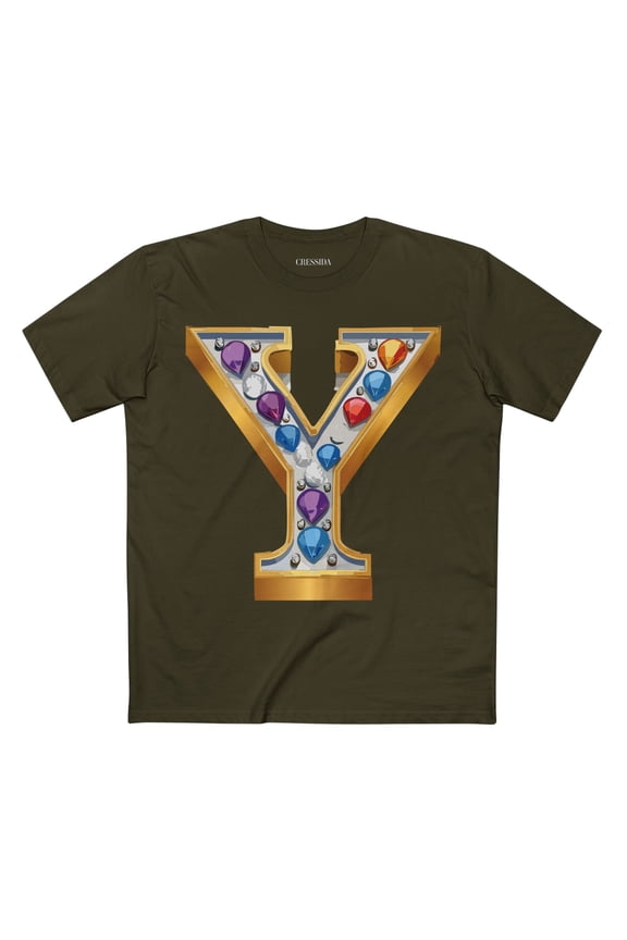 Letter Y Graphic Design Tee Unisex 100 Cotton With Antique Gold Letters Artwork T-Shirt