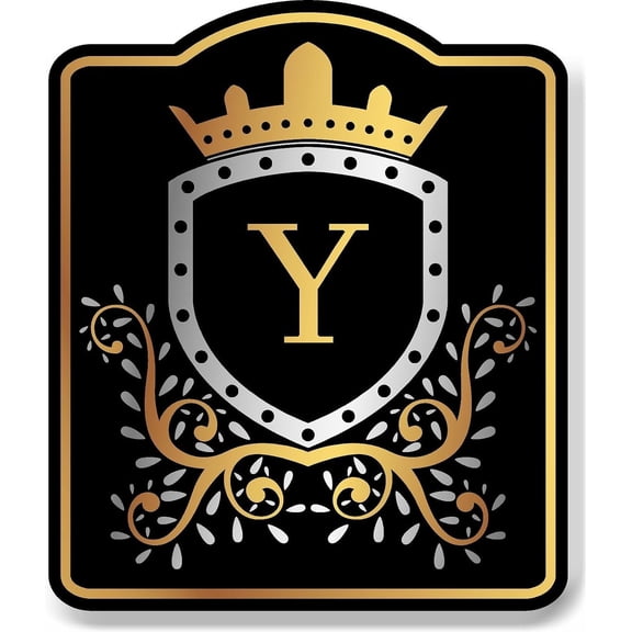 Letter Y Initial Fancy Gold Crown BLACK Aluminium Composite Sign 8.5''x10''