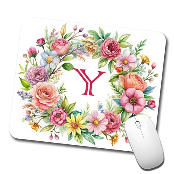 Letter Y Initial Monogram Flowers Floral Mouse Pad Low Profile Gaming Mat