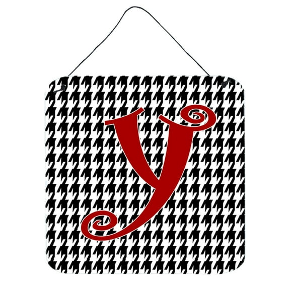 Letter Y Initial Monogram - Houndstooth Black Wall or Door Hanging Prints