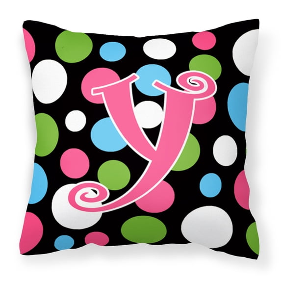 Letter Y Initial Monogram - Polkadots and Pink Fabric Decorative Pillow