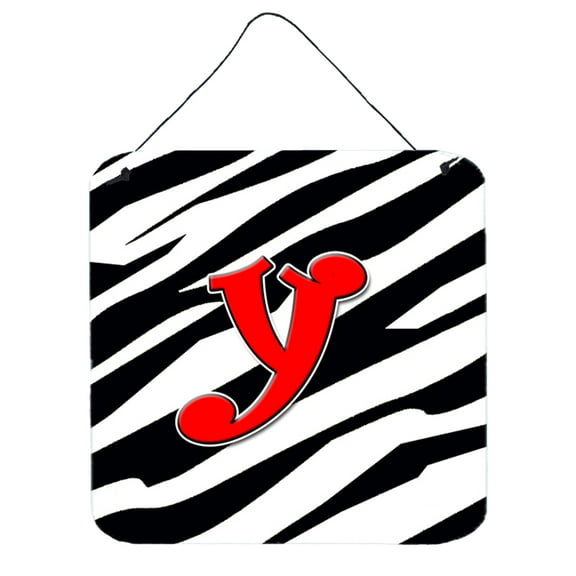 Letter Y Initial Monogram - Zebra Red Wall or Door Hanging Prints