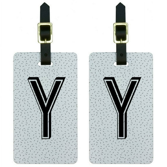 Letter Y Initial Sprinkles Black White Luggage Tags Suitcase ID, Set of 2